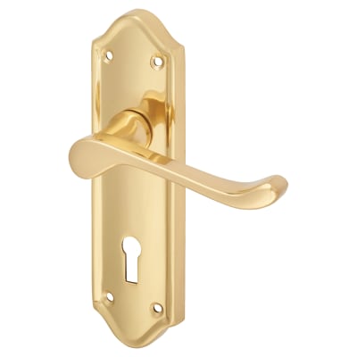 Polished Brass Scroll Keyhole Lock Door Handles - Ashmead Range - 168 x 46mm