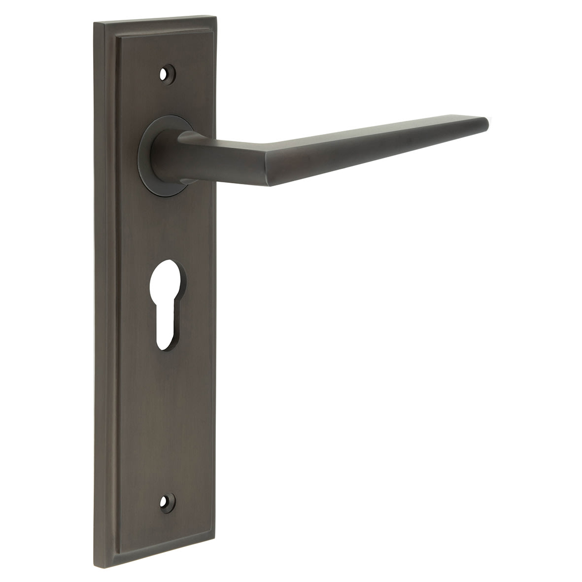 Dark Bronze Fire Rated Euro Lock Door Handles - Mayfair - 200 x 55mm