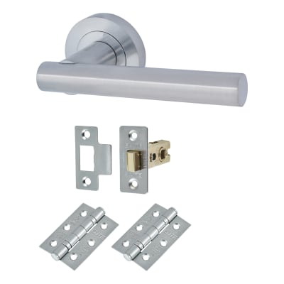 Satin Chrome Latch Door Handles on Rose Pack - Bella Range