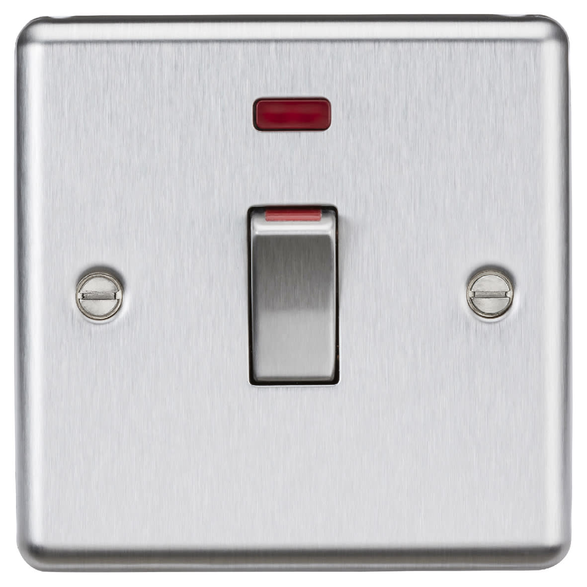 45A 1 Gang Round Edge Double Pole Cooker Switch with Neon - Brushed Chrome