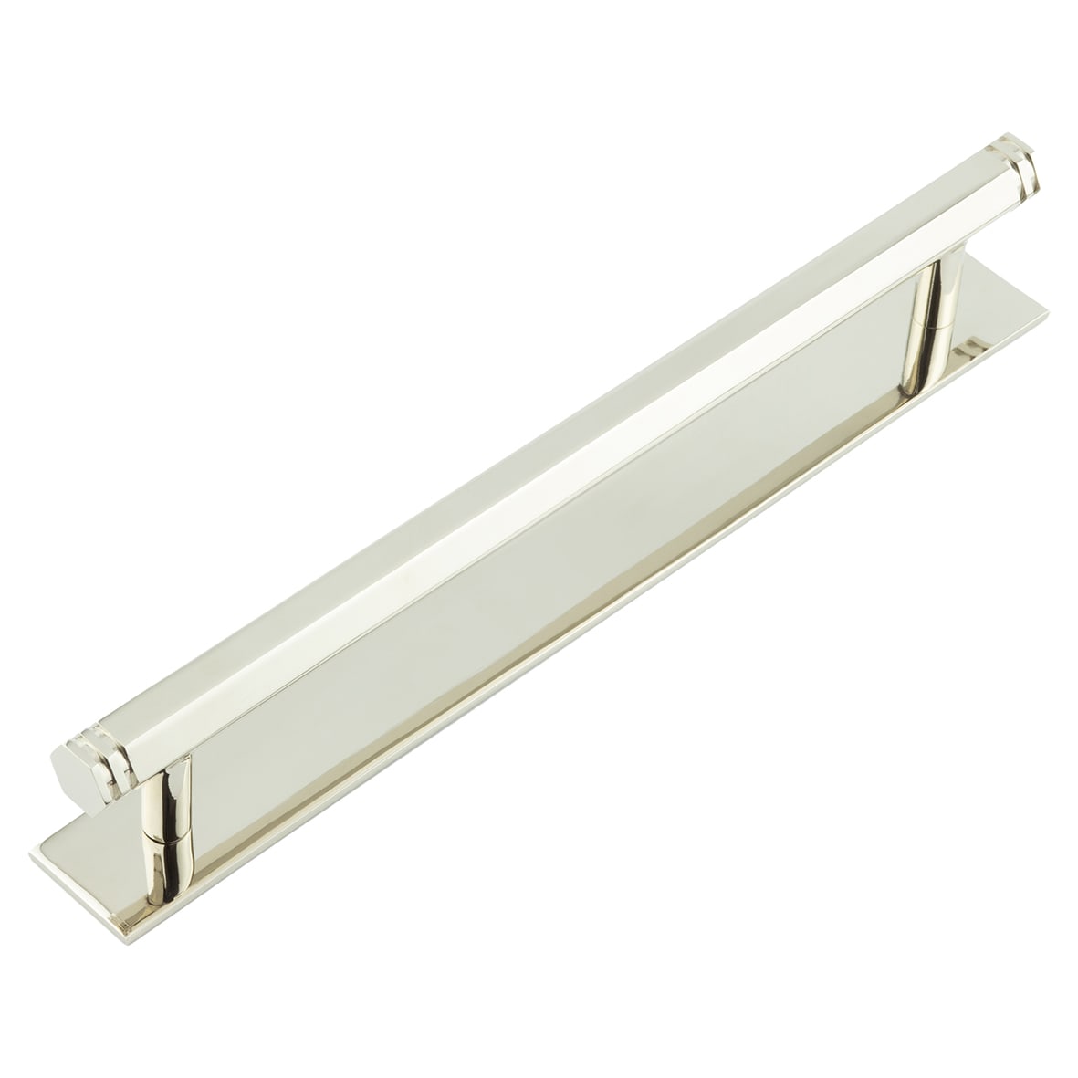 Nile 15mm Hex T-Bar Cabinet Pull Handle on Plain Backplate - 224mm c/c - Polished Nickel