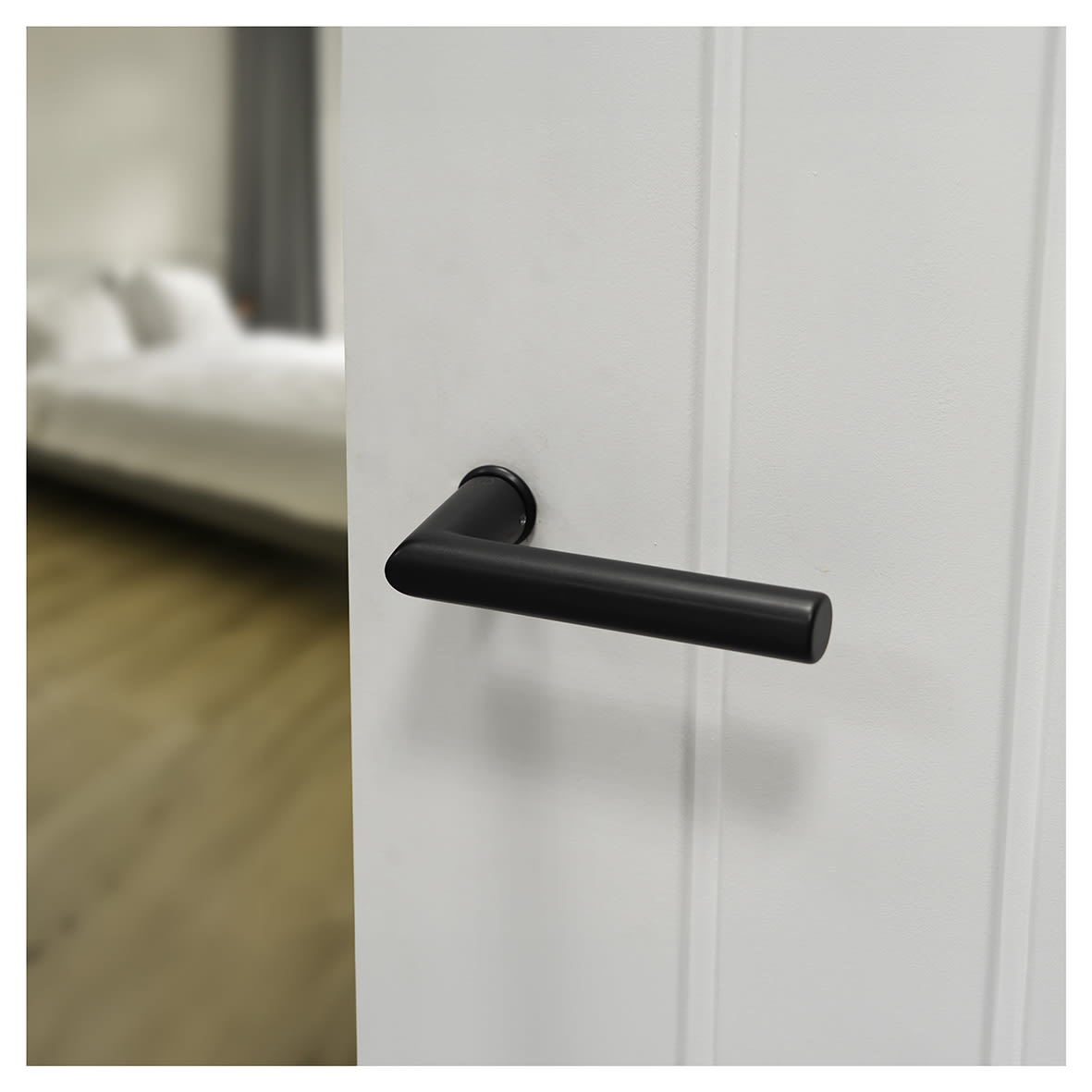 Matt Black Door Handles on Round Mini Rose - Amsterdam Range