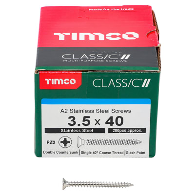 Classic Pozi Countersunk Wood Screws - 3.5 x 40mm - A2 Stainless Steel - Pack of 200