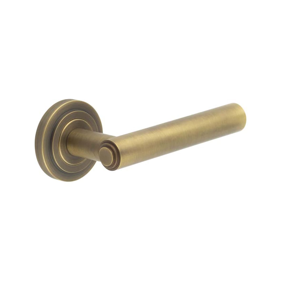 Antique Brass Fire Rated Door Handles on Round Stepped Rose - Richmond Range