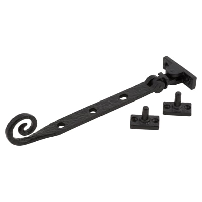 Curly Tail Casement Window Stay - 8"/200mm Length - Antique Black Iron