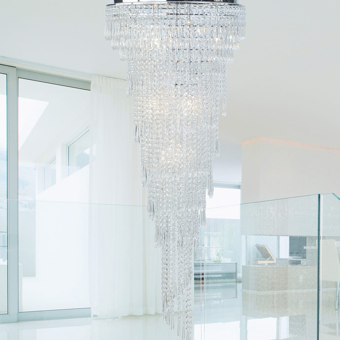 Leila 7 Light Flush Ceiling Light - Polished Chrome with Crystal Droplets
