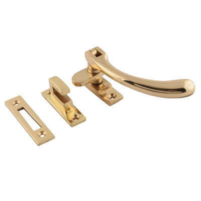 Cast Bulb End Mortice & Hook Plate Casement Window Fastener - Reversible - Polished Brass