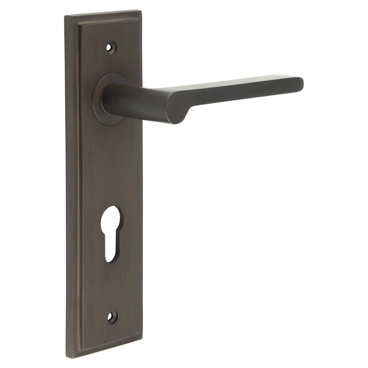 Dark Bronze Fire Rated DIN Euro Lock Door Handles - Fitzrovia - 200 x 55mm