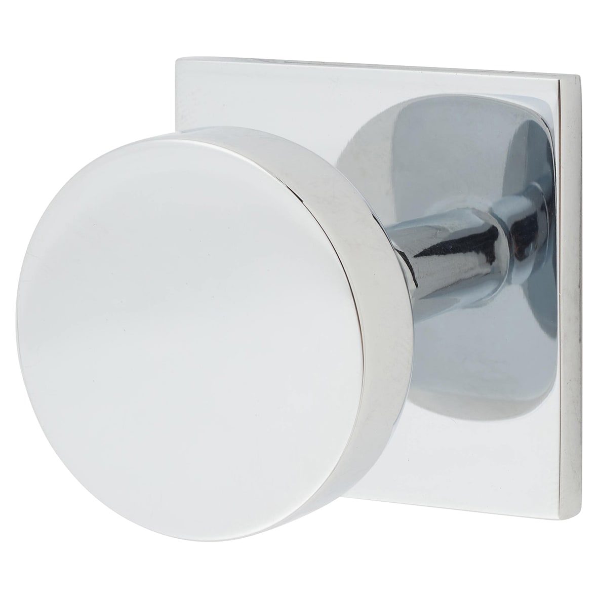 Marcus Disc Cabinet Knob on Square Backplate - 32mm Diameter - Polished Chrome