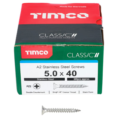 Classic Pozi Countersunk Wood Screws - 5.0 x 40mm - A2 Stainless Steel - Pack of 200