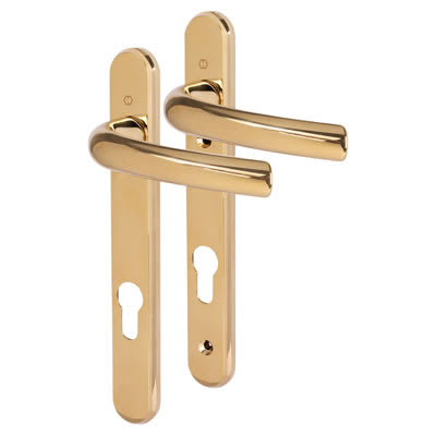 M1710RH/3360N Polished Brass uPVC Multipoint Door Handles - Short Plate - 92mm c/c - Tokyo Range