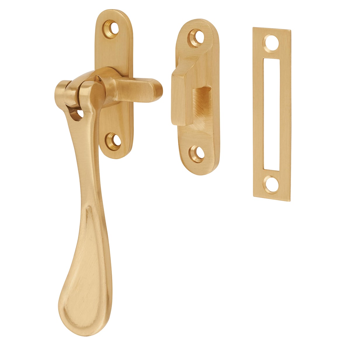 Victorian Mortice & Hook Plate Casement Window Fastener - Reversible - Satin Brass