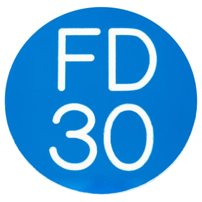 Fire Door Sign - Self Adhesive - 50mm Diameter - Rigid Plastic - Blue