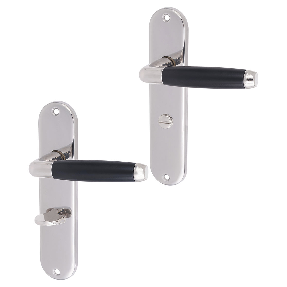 Polished Nickel/Matt Black Bathroom Door Handles - Cambridge Range - 185 x 40mm