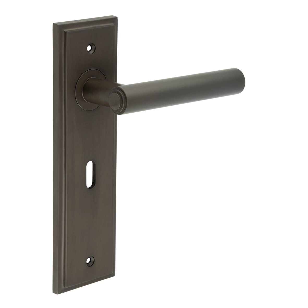 Dark Bronze Fire Rated Keyhole Lock Door Handles - Highgate - 200 x 55mm