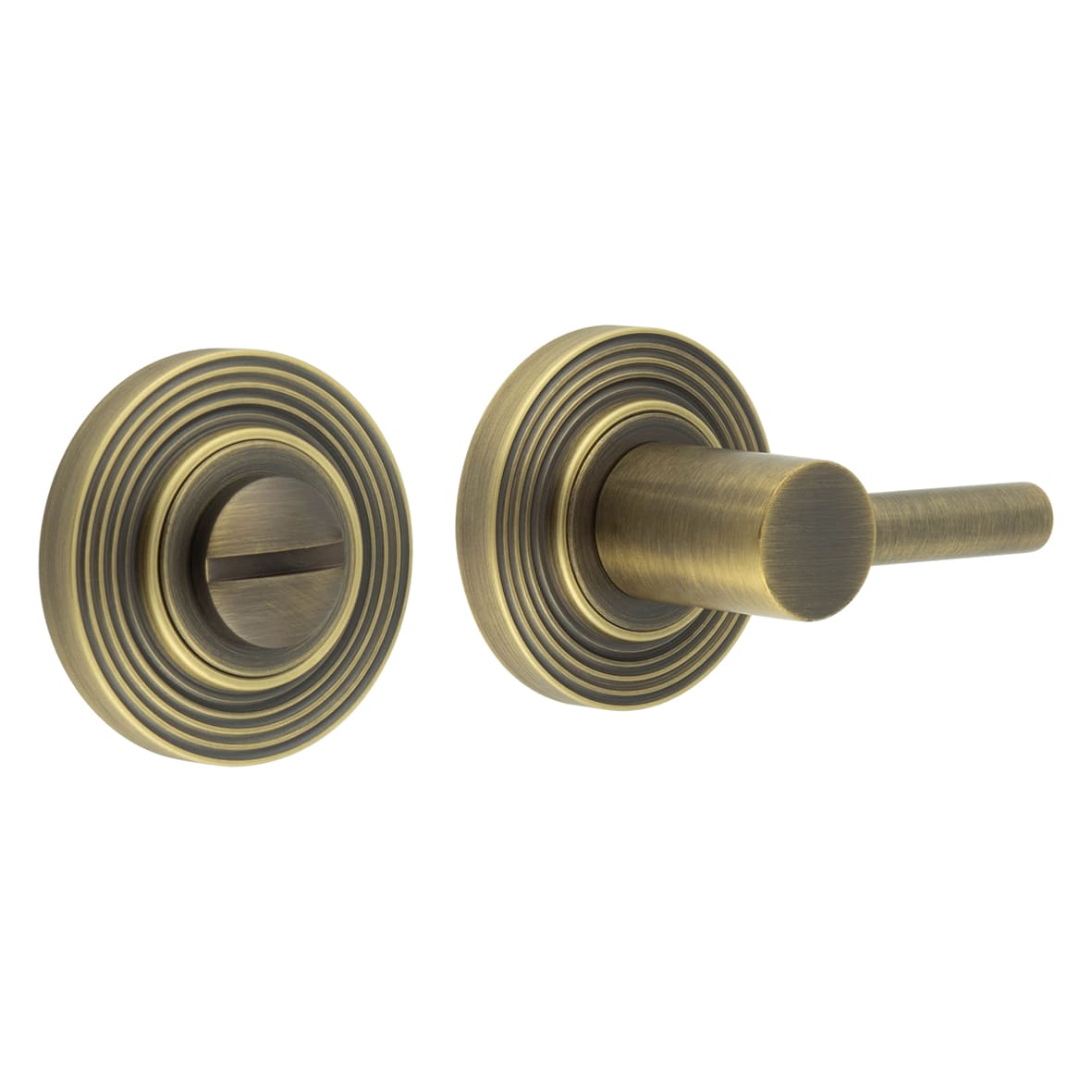 Easy Turn & Release with Reeded Rose - 50mm Diameter - Antique Brass