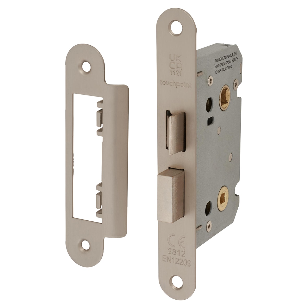 Contract Bolt Through Bathroom Lock - 65mm Case - 44mm Backset - Radius - Satin Nickel