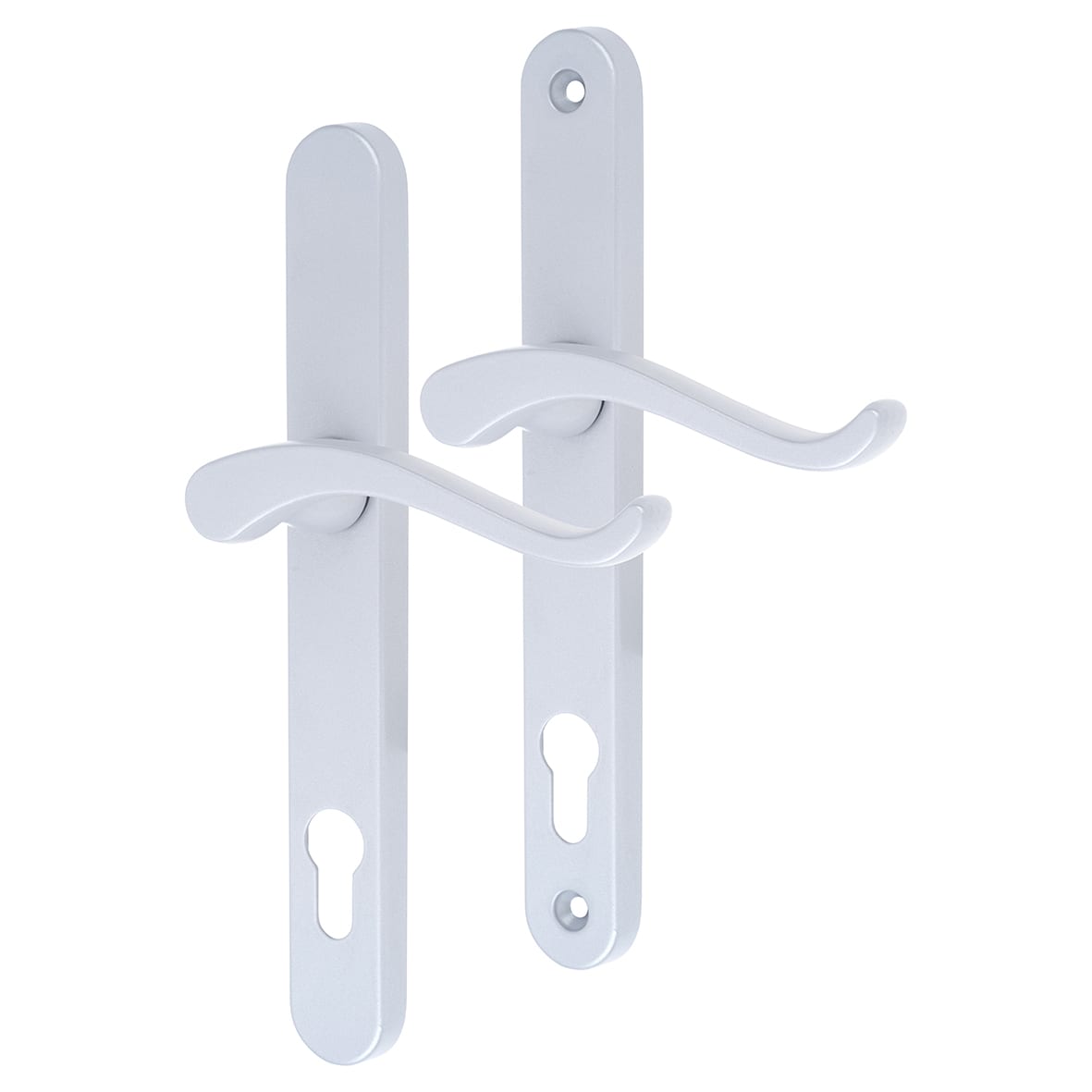 Premium Satin Silver uPVC Scroll Multipoint Door Handles - 92mm c/c - LH - Balmoral Range