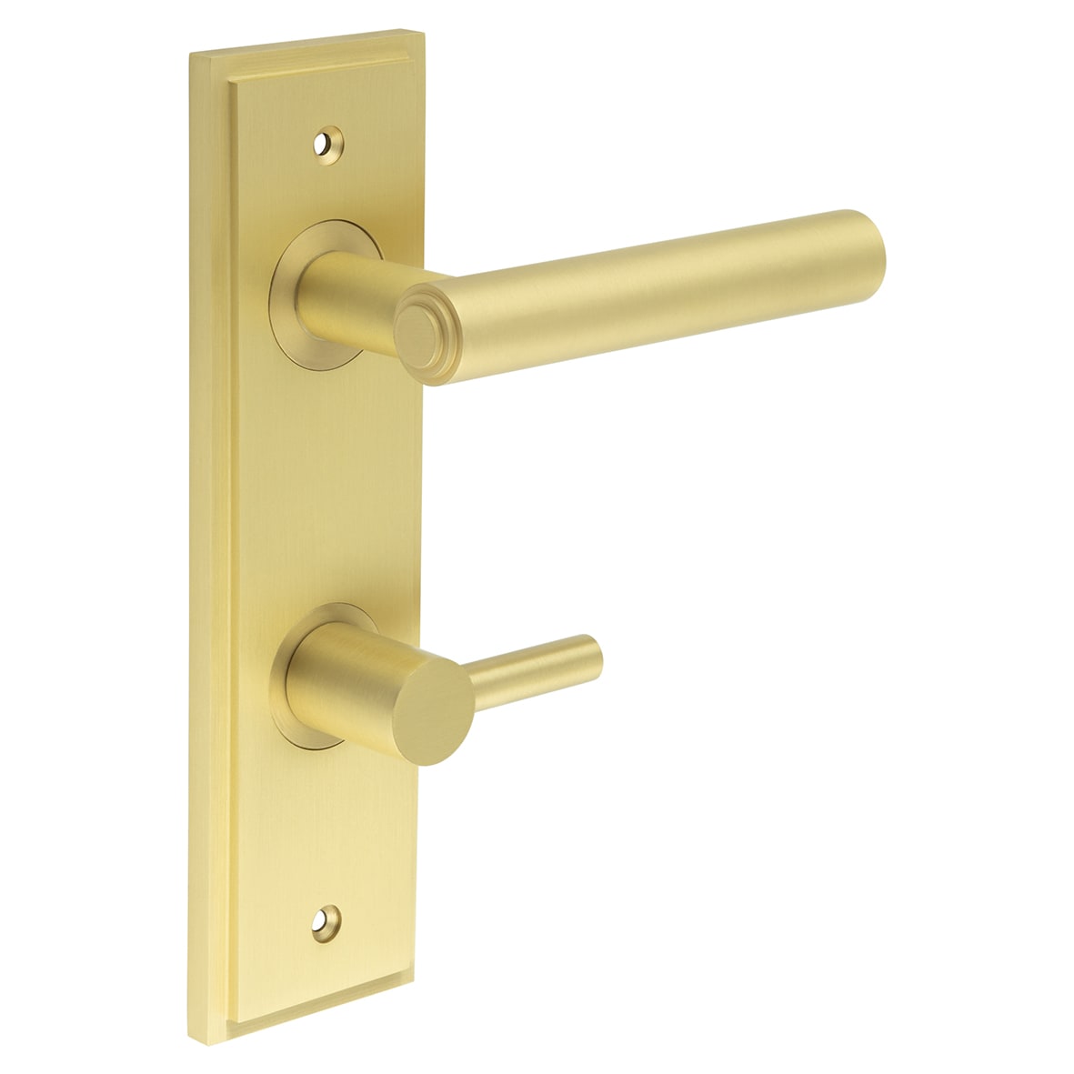Satin Brass Fire Rated DIN Bathroom Door Handles - Richmond - Inner 3 - 200 x 55mm