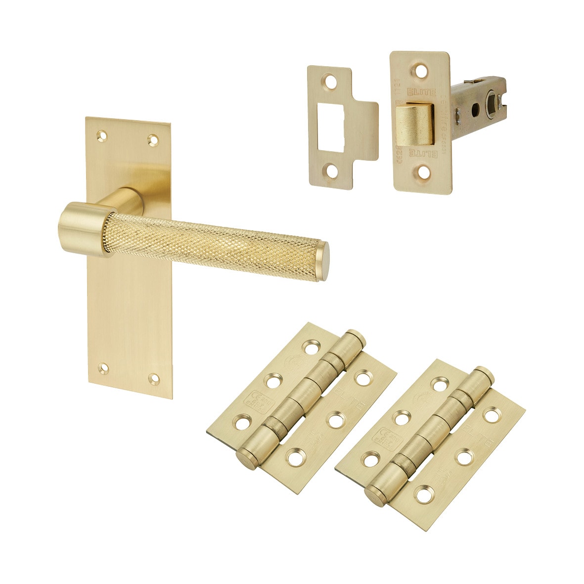 Satin Brass Knurled Latch Door Handles Pack - Loxley Range