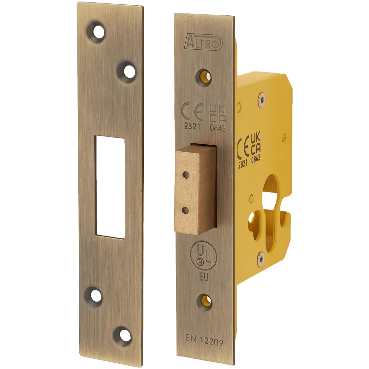 Architectural Euro Profile Deadlock - 65mm Case - 44mm Backset - Square - Antique Brass
