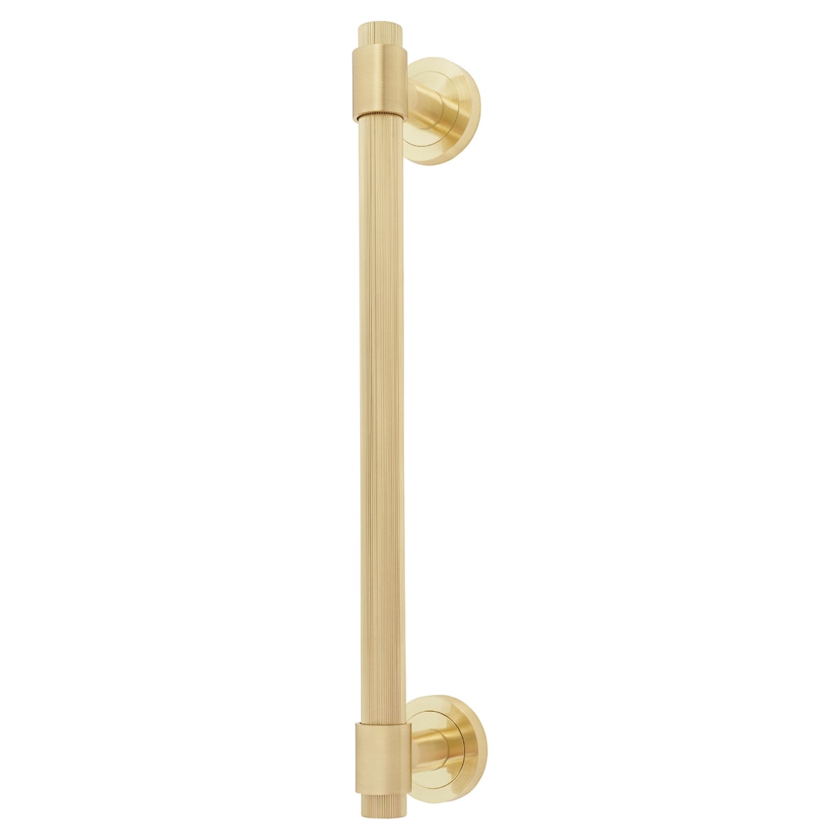 Satin Brass 52mm Lines T-Bar Door Pull Handle on Rose - Screw Fix - 300mm Centres