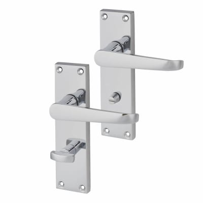 Polished Chrome Budget Straight Bathroom Door Handles - Mia Range - 153 x 42mm