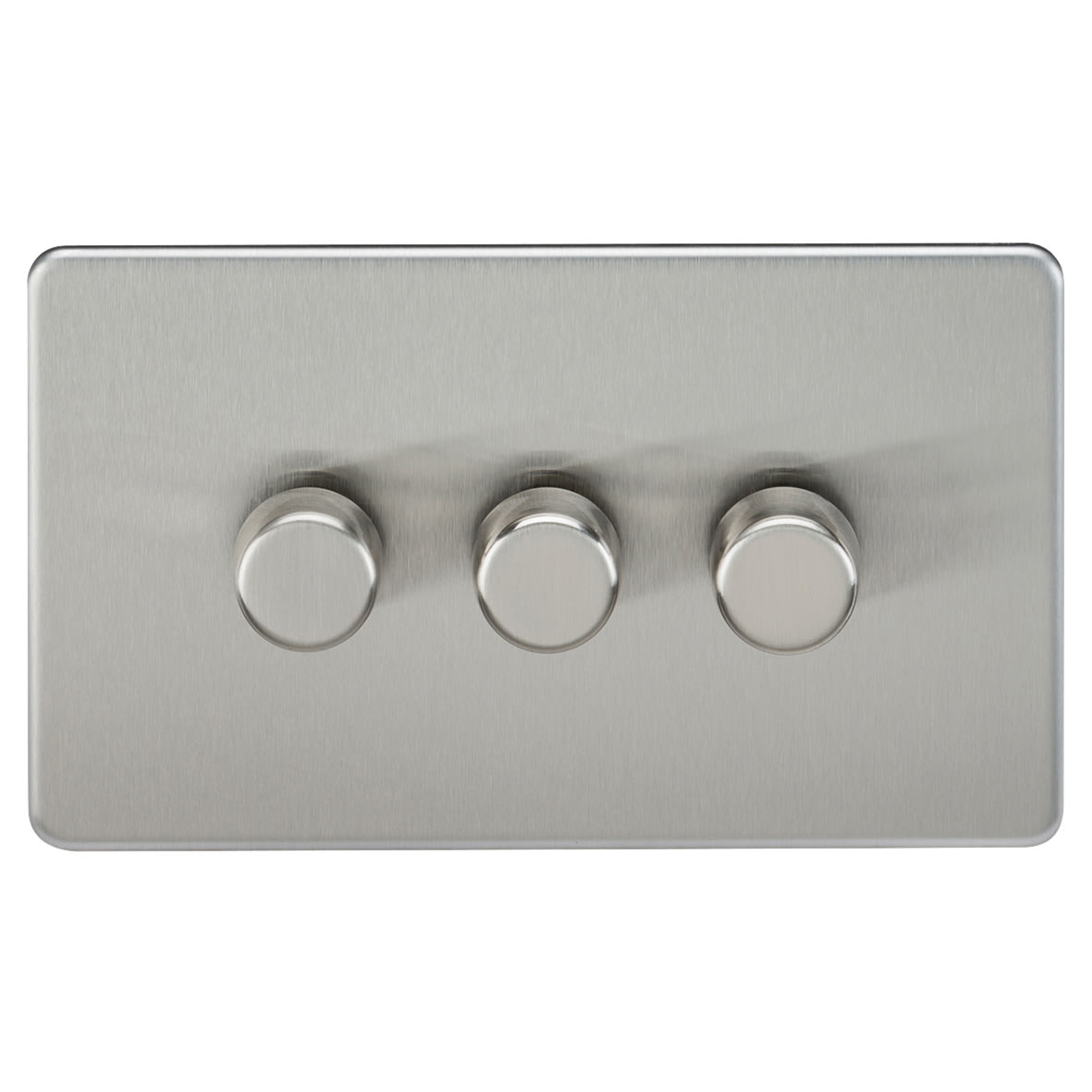 5 - 150W 3 Gang 2 Way Push On/Off Rotary Intelligent LED Dimmer Switch - Brush Chrome
