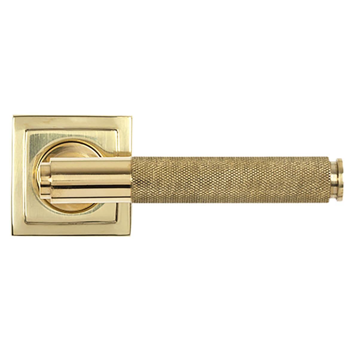 Polished Brass Knurled Door Handles on Square Rose - Brompton Range