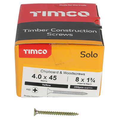 Solo Chippy Pozi Countersunk Wood Screws - 4.0 x 45mm - Yellow Zinc - Pack of 200