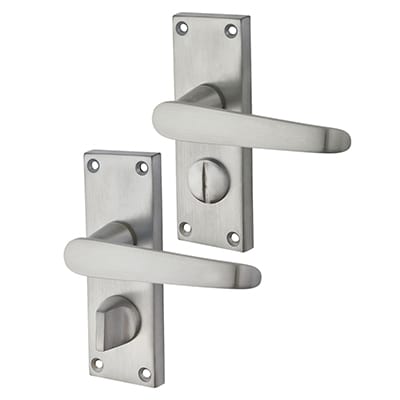 Satin Chrome Budget Straight Privacy Door Handles - Short Plate - Mia Range - 114 x 42mm