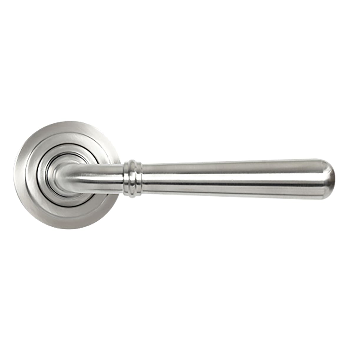 Satin Stainless Steel Door Handles on Round Art Deco Rose - Newbury Range