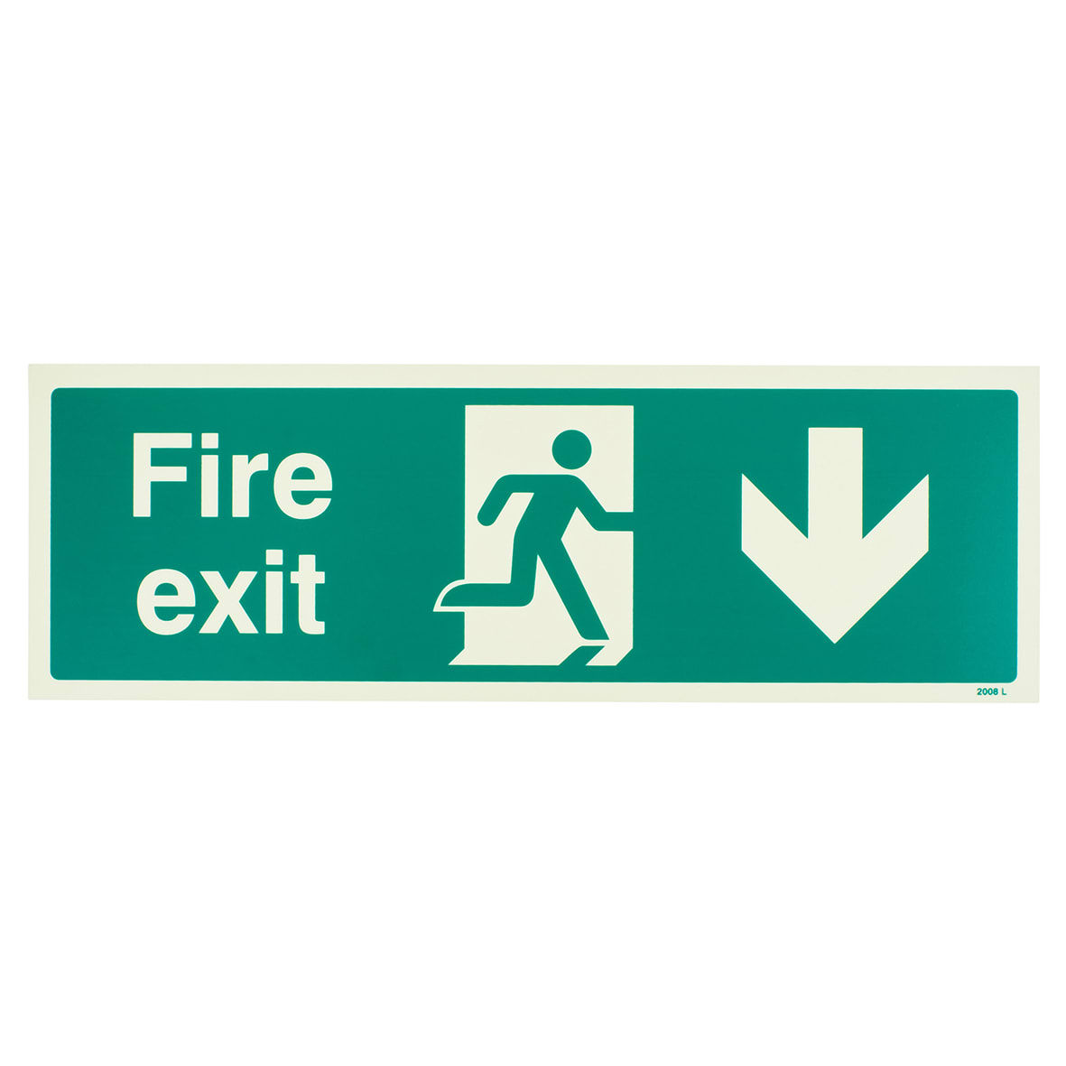 Photoluminescent Fire Exit Running Man Arrow Down Sign - 450 x 150mm - Rigid Plastic