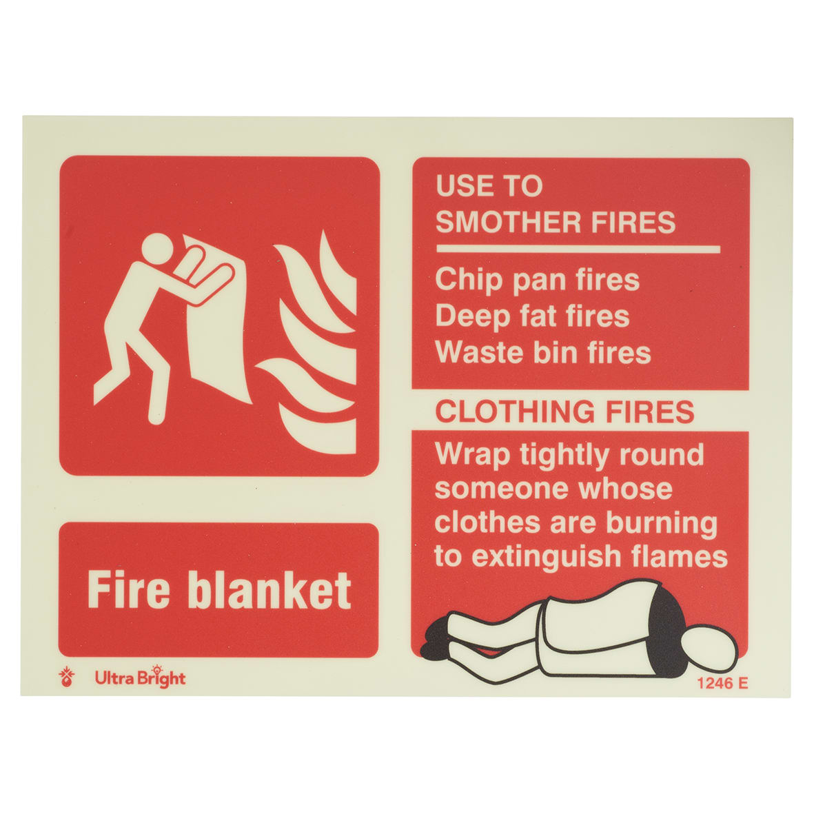 Photoluminescent Fire Blanket Identification Sign - 200 x 150mm - Rigid Plastic