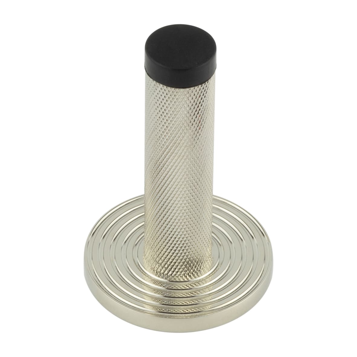 Knurled Projection Door Stop on Reeded Rose - 76mm Projection - Polished Nickel