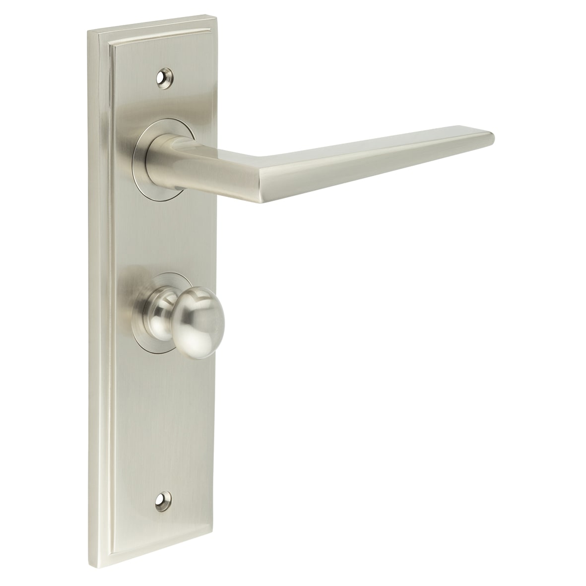 Satin Nickel Fire Rated Bathroom Door Handles - Mayfair - Inner 1 - 200 x 55mm