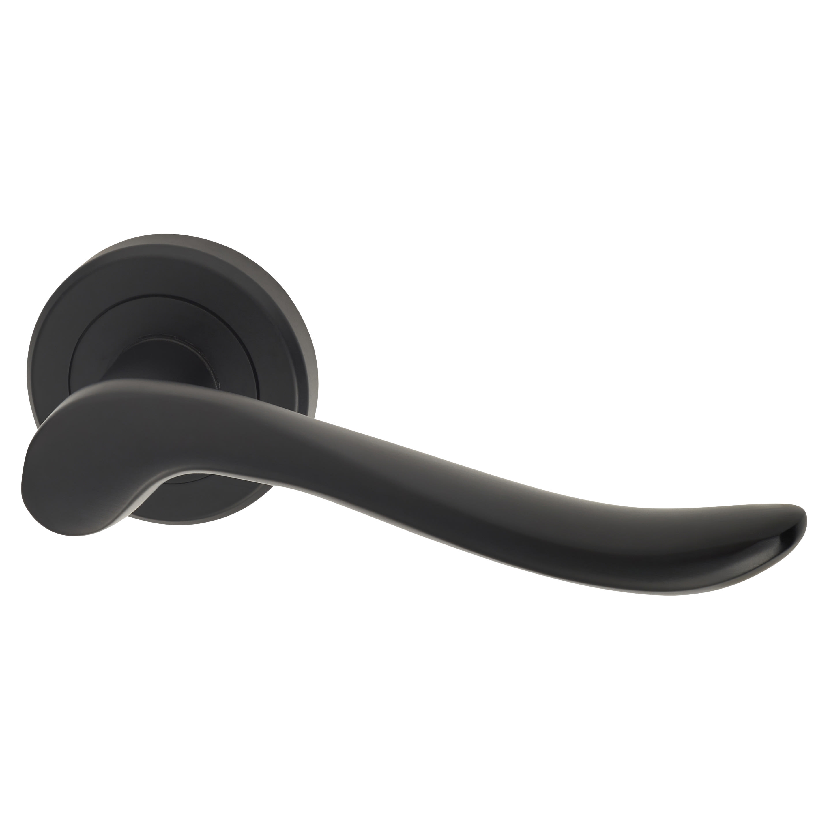 Brass Matt Black Scroll Door Handles on Round Rose - Verdun Range
