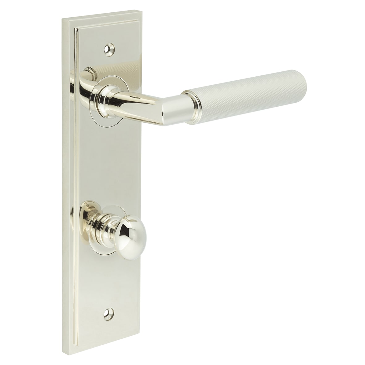 Polished Nickel Fire Rated DIN Bathroom Door Handles - Piccadilly - Inner 1 - 200 x 55mm