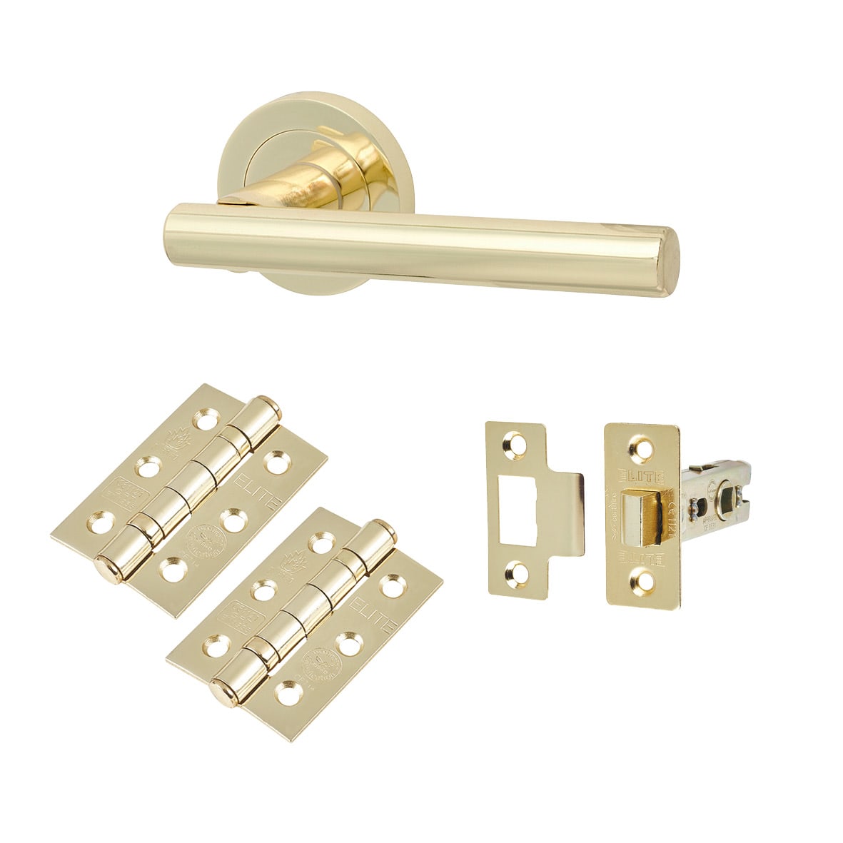 Polished Brass Latch Door Handles on Rose Pack - Ella Range
