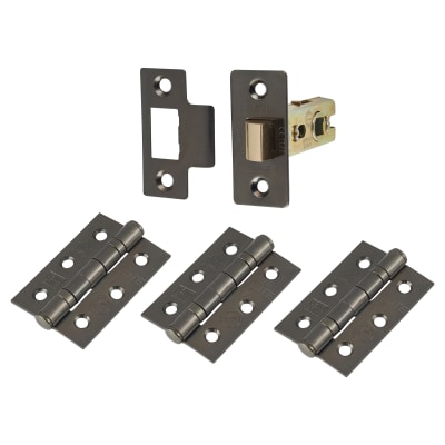 Tubular Latch Pack - 57mm Backset - 3 x Fire Rated Ball Bearing Hinges - Black Nickel