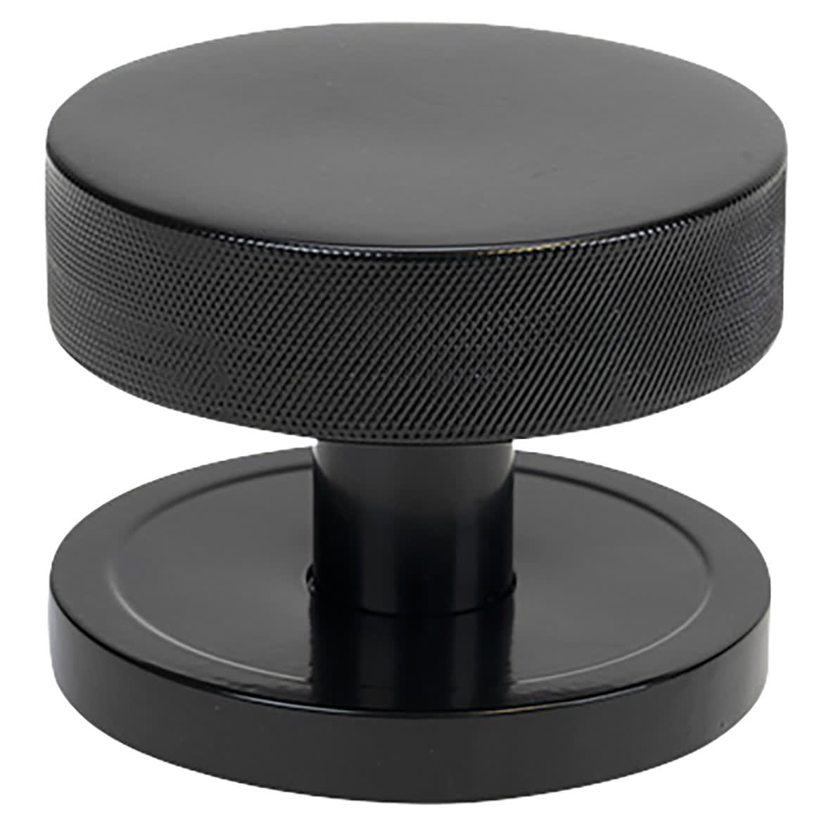 Brompton Black Round Knurled Centre Door Knob - 90mm Rose Diameter 517547P
