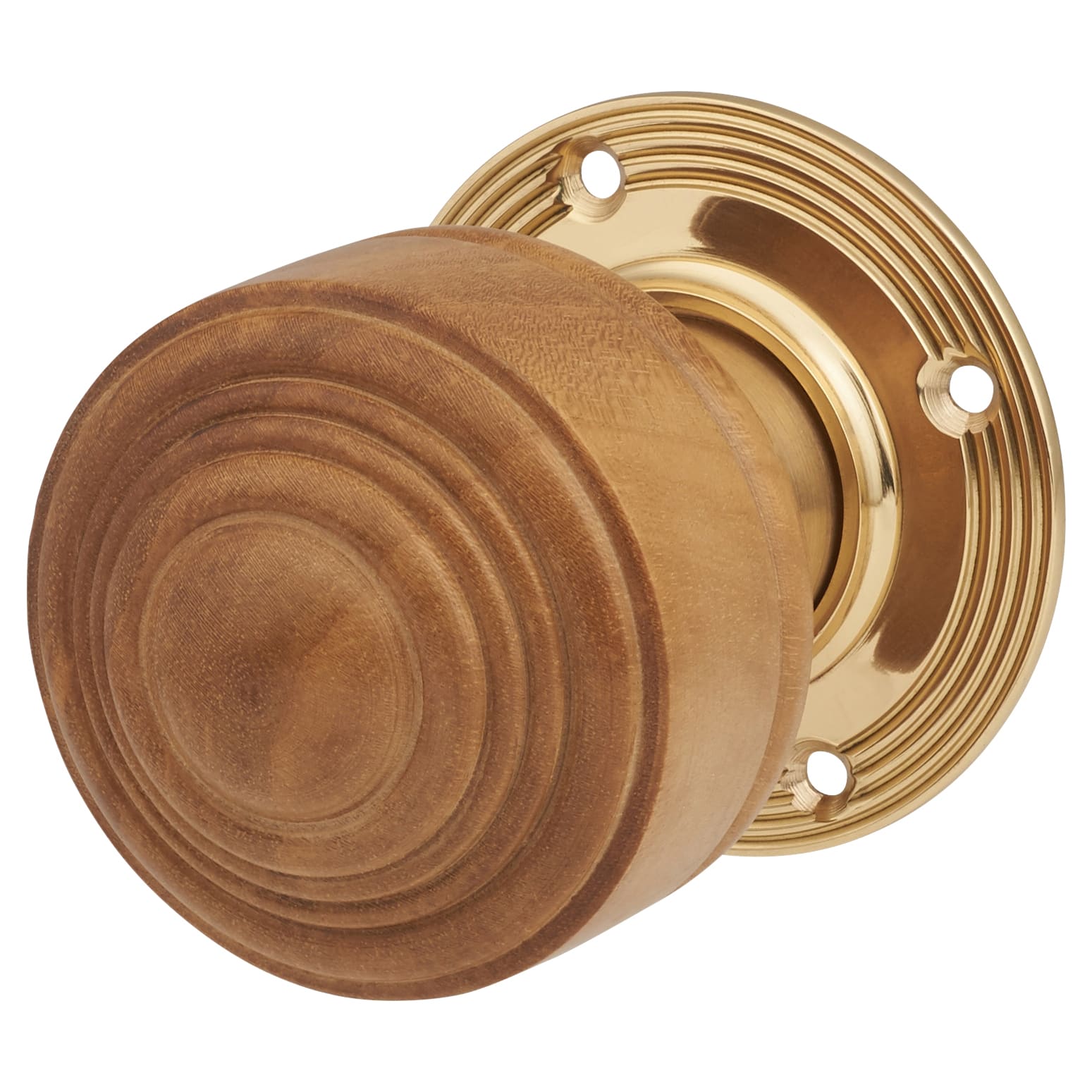 Oak Knob & Brass Rose Edwardian Stepped Mortice/Rim Door Knob - 60mm Rose Diameter