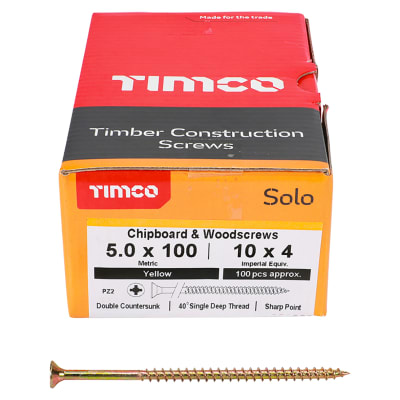 Solo Chippy Pozi Countersunk Wood Screws - 5.0 x 100mm - Yellow Zinc - Pack of 100