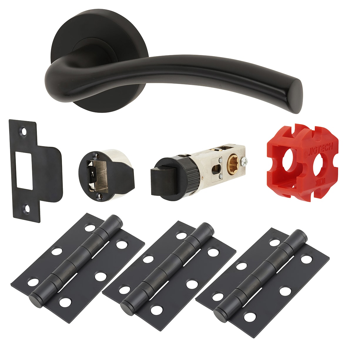 Matt Black Latch Door Handles on Rose Pack - Passage - Solar Range
