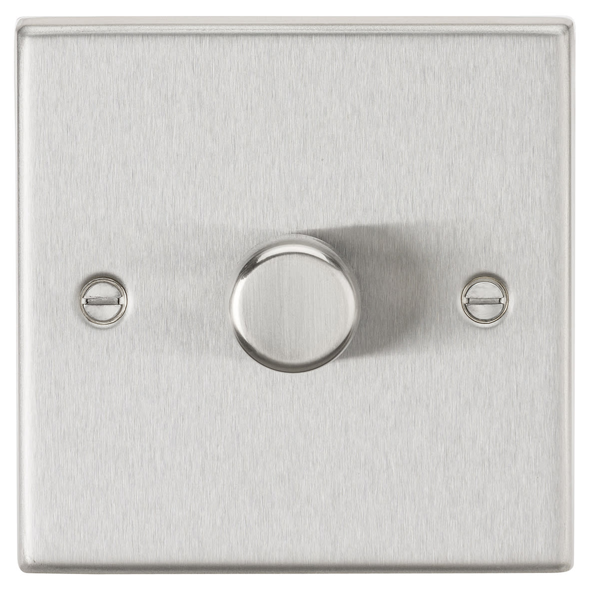 5-150W 1 Gang 2 Way Push On/Off Rotary Square Intelligent LED Dimmer - Brushed Chrome