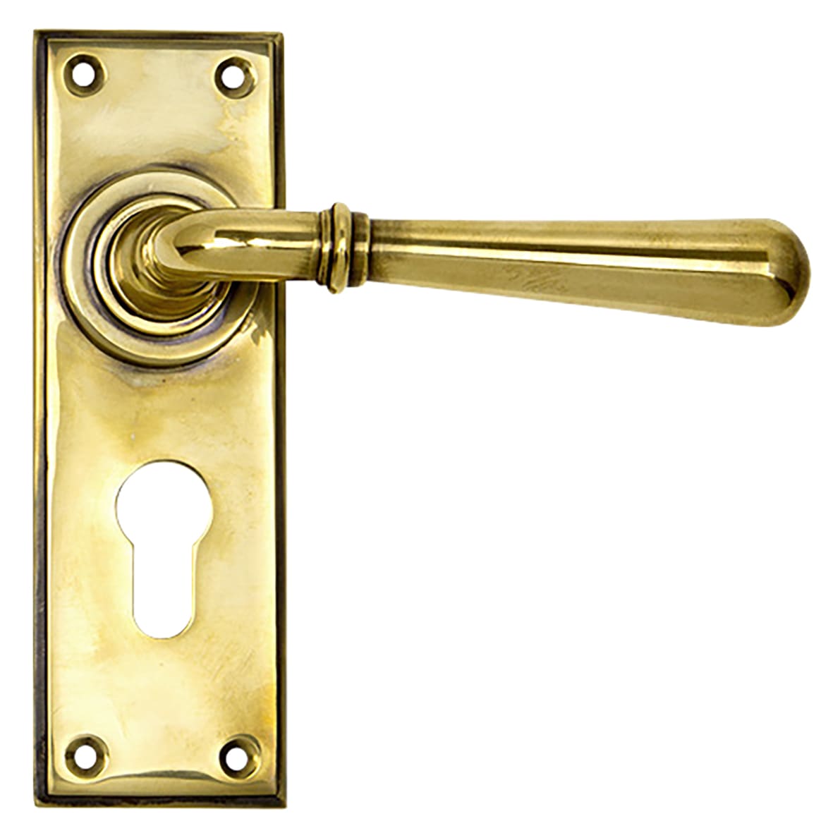 Aged Brass Euro Lock Door Handles - Newbury Range - 152 x 50mm