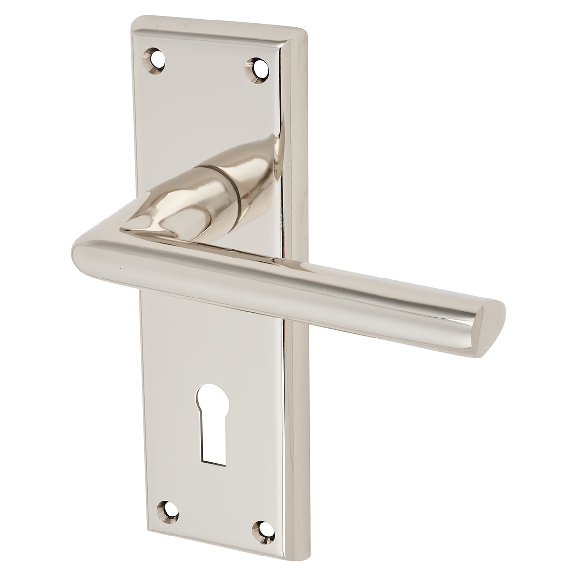 Brass Polished Nickel Keyhole Lock Door Handles - Dieci Range - 150 x 50mm