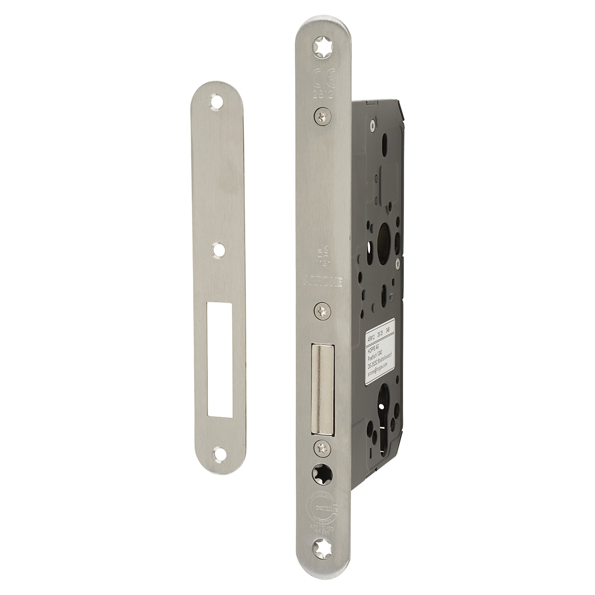 DIN Deadlock - 88mm Case - 60mm Backset - Radius - Satin Stainless Steel