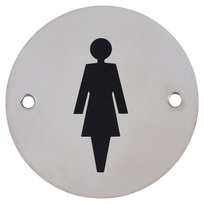 Ladies Toilet Door Sign - 75mm Diameter - Polished Stainless Steel