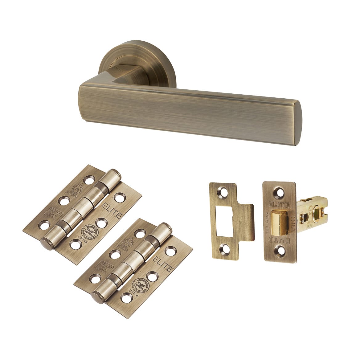 Antique Brass Latch Door Handles on Rose - Door Pack - Zara Range